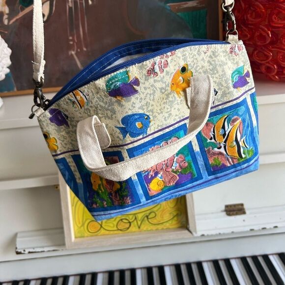 Paul Brent Coastal Life Nautical Fish Canvas Crossbody Bag - Picture 16 of 16